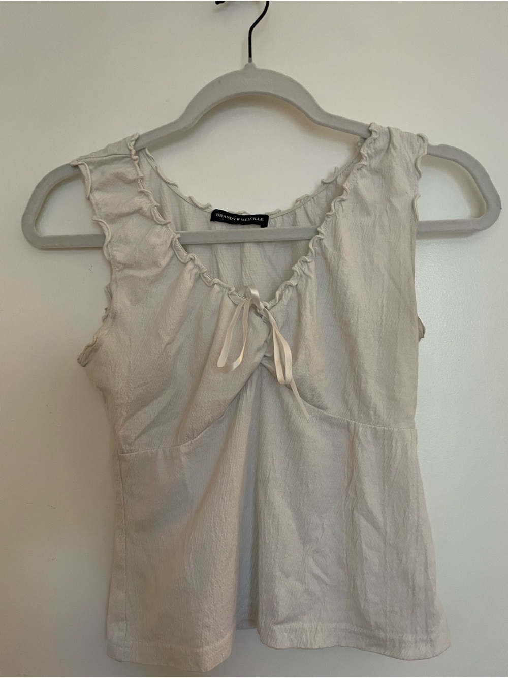 Brandy Melville Cream Ruffle-Trim Sleeveless Tank